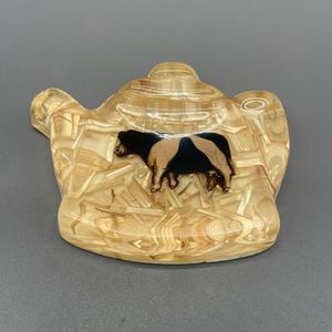 Vintage Lucite Acrylic Teapot Shaped Tea Bag Tidy Cow / Straw 1970s Farmhouse